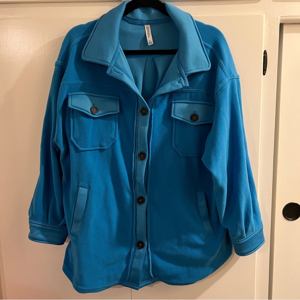 Zenana Fleece Shacket with Patch Elbows